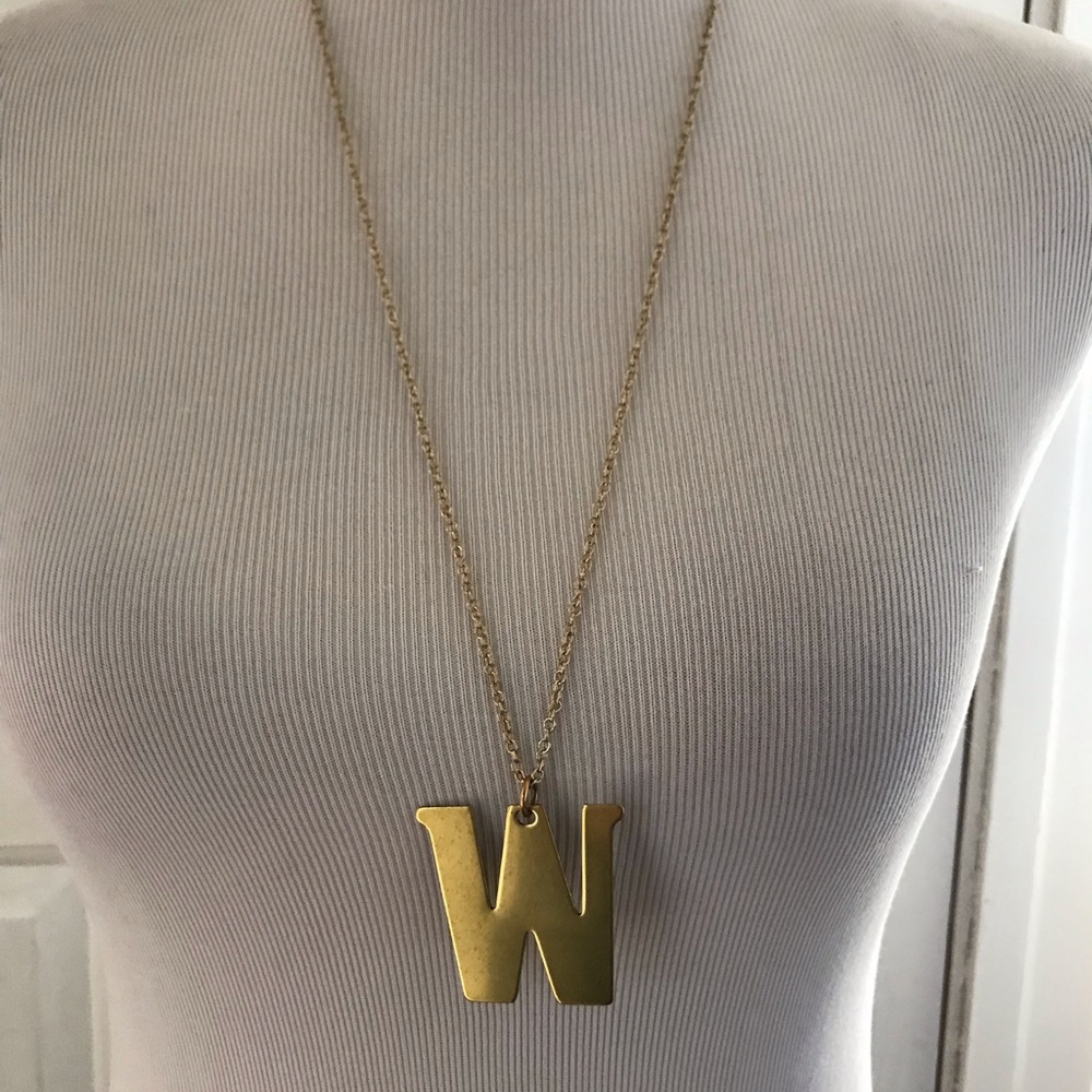 30” brass monogram necklace “W” - Picture 2 of 2